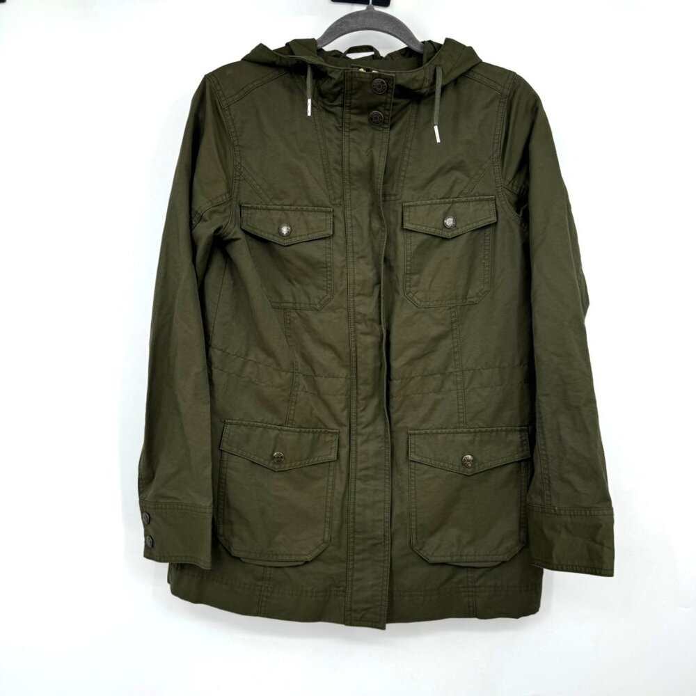 Eddie Bauer Jacket Womens Small olive Green  Full Zip Button Long Sleeve Fleece